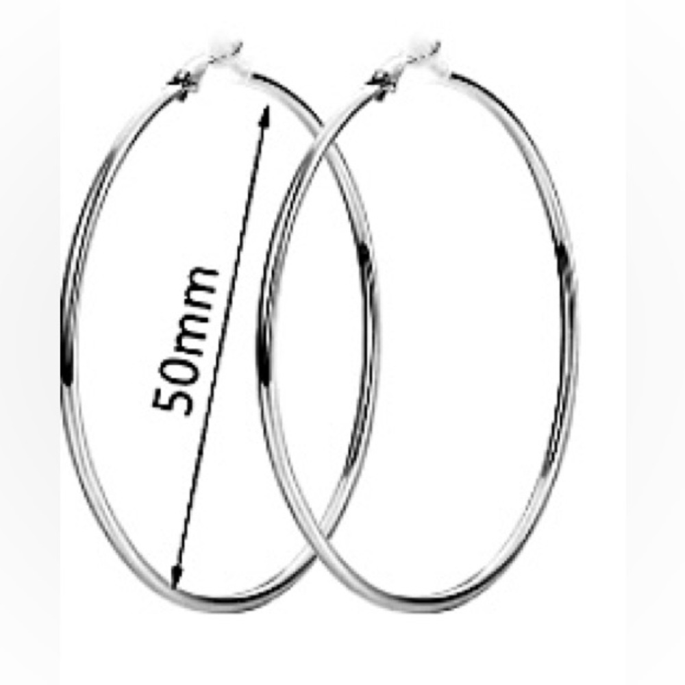 Silver Hoop Clip-On Earrings 50mm, 1 Pair